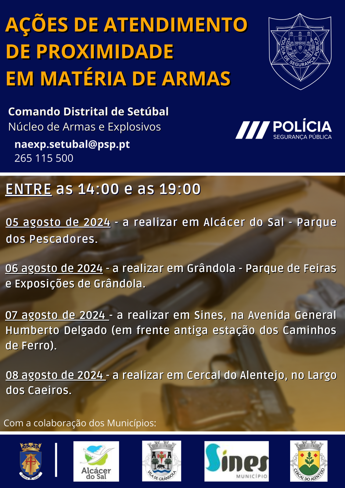 Ações de atendimento de proximidade sobre armas no concelho de Grândola